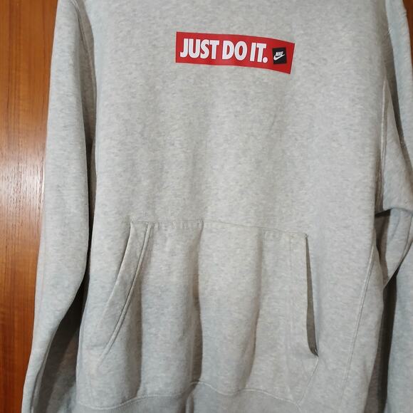 Nike Hoodie Sweatshirt Men’s Size Medium Gray Pullover Box Logo Just Do It - Picture 2 of 7